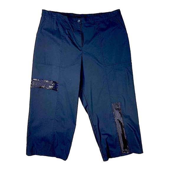 Alembika Pants - Alembika After Dark 7 US 20 Black Pants Sparkly Cropped Art To Wear Lagenlook